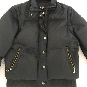 DKNY Donna Karan Navy Blue Down Bomber Jacket Convertible to Vest size M